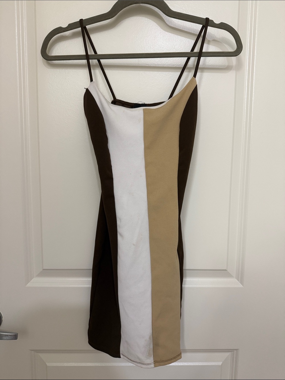 Windsor Brown, White & Tan Colorblock Spaghetti-Strap Mini Dress